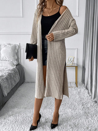 Side Slit Ribbed Open Front Cardigan - Divacious