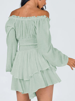 Off Shoulder Smocked Waist Romper Trendsi