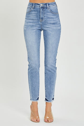 Full Size High Rise Frayed Hem Skinny Jeans Divacious