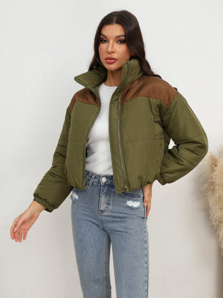 Two-Tone Zip-Up Puffer Jacket Divacious