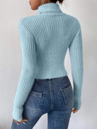 Ribbed Turtleneck Long Sleeve Sweater Divacious