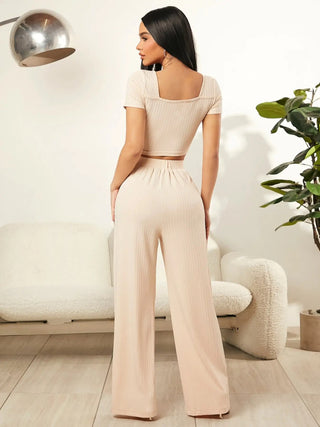 Square Neck Top and Pants Set Trendsi