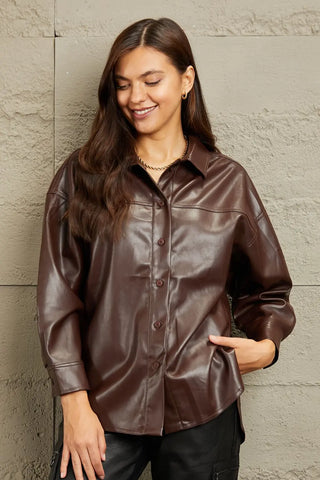 e.Luna Vegan Leather Button Down Shirt Divacious