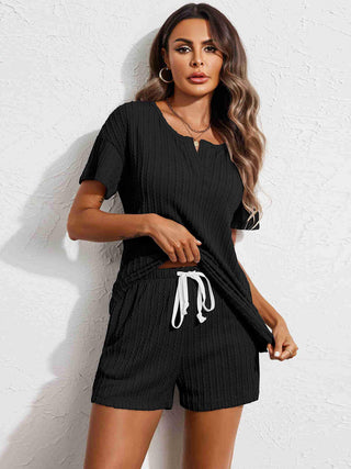 Notched Short Sleeve Top and Shorts Set Trendsi