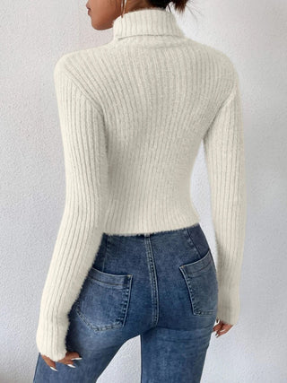 Ribbed Turtleneck Long Sleeve Sweater Divacious