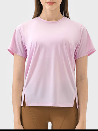 Millennia Slit Round Neck Short Sleeve Active T-Shirt Trendsi