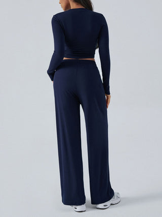 Round Neck Long Sleeve Top and Pants Set - Divacious