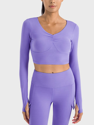 Millennia Ruched Cropped Long Sleeve Sports Top Trendsi