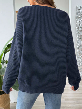 Contrast Dropped Shoulder Long Sleeve Sweater Divacious