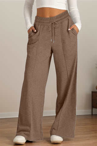 Drawstring Elastic Waist Wide Leg Pants - Divacious