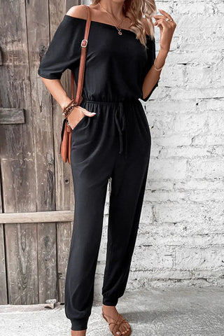 Off-Shoulder Jumpsuit with Pockets Divacious