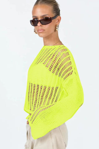 Openwork Boat Neck Long Sleeve Cover Up Divacious