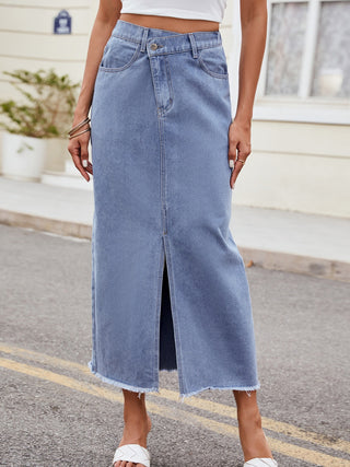 Slit Asymmetrical Waist Denim Skirt Divacious