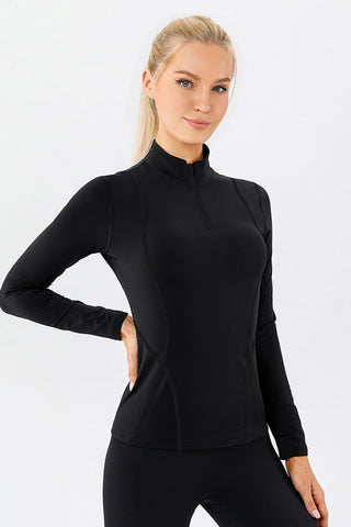 Mock Neck Quarter Zip Active T-Shirt Trendsi