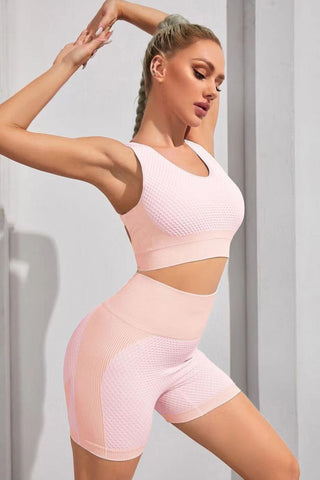 Round Neck Sports Bra and Shorts Set Trendsi