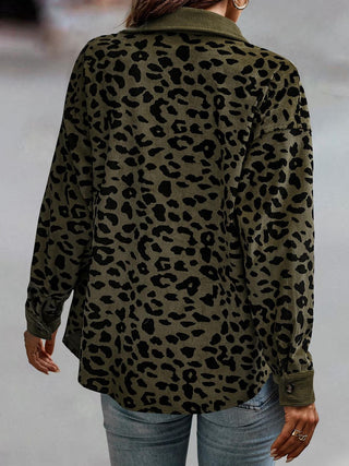 Full Size Leopard Buttoned Jacket Divacious