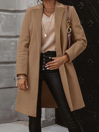 Collared Neck Button Up Long Sleeve Coat Divacious