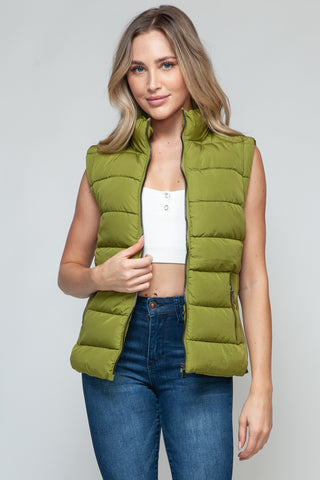 Snobbish Zip Up Turtleneck Vest with Pockets Trendsi