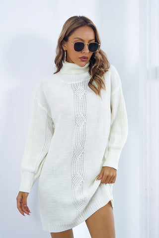 Openwork Turtleneck Long Sleeve Sweater Dress Divacious