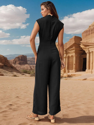 Ruched Mock Neck Sleeveless Jumpsuit Divacious