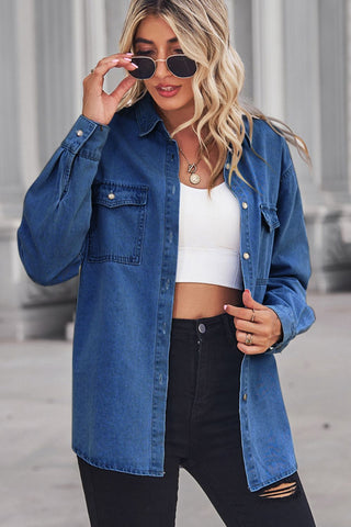 Collared Neck Dropped Shoulder Denim Top Divacious