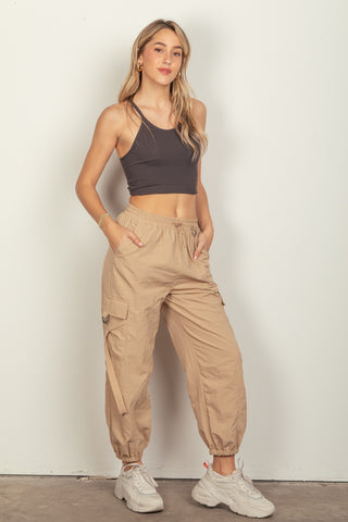 Elastic Waist Woven Cargo Pants - Divacious