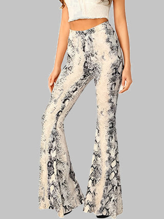 Snakeskin Print High Waist Flare Pants Divacious