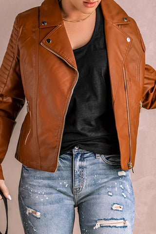 Ribbed Faux Leather Jacket Trendsi