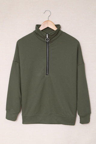 Half Zip Dropped Shoulder Long Sleeve Sweatshirt Divacious