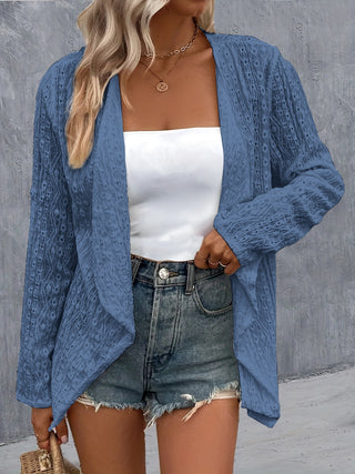 Eyelet Roll-Tab Sleeve Cardigan Divacious