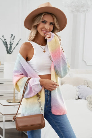 Contrast Balloon Sleeve Dropped Shoulder Cardigan Divacious