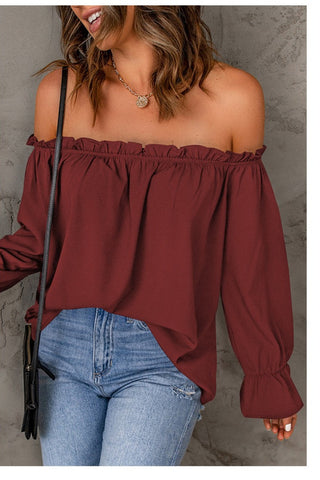 Frill Off-Shoulder Flounce Sleeve Blouse Divacious