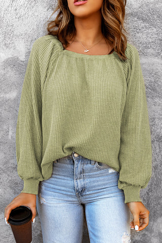 Square Neck Waffle-Knit Top Divacious