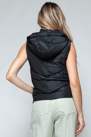 Snobbish Zip Up Quilted Hooded Vest Trendsi