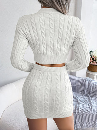 Cable-Knit Round Neck Top and Skirt Sweater Set Trendsi