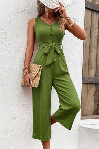 Tie Belt Sleeveless Jumpsuit with Pockets Divacious