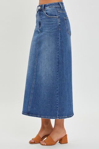 High Rise Back Slit Denim Skirt Divacious