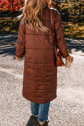 Pocketed Bubble Texture Long Sleeve Longline Winter Coat - Divacious