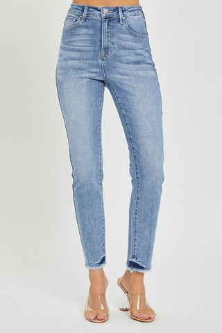 Full Size High Rise Frayed Hem Skinny Jeans Divacious