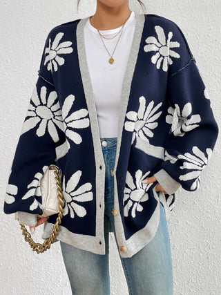 Contrast Dropped Shoulder Long Sleeve Cardigan Divacious