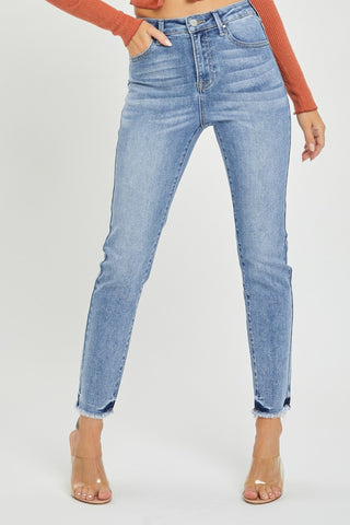 Full Size High Rise Frayed Hem Skinny Jeans Divacious