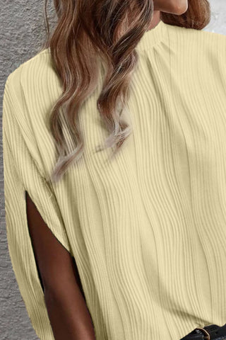 Textured Mock Neck Half Sleeve Blouse Divacious