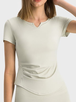 Millennia Notched Short Sleeve Active T-Shirt Trendsi