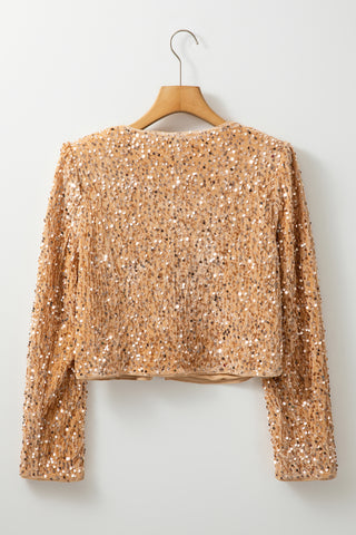 Sequin Open Front Long Sleeve Jacket Trendsi