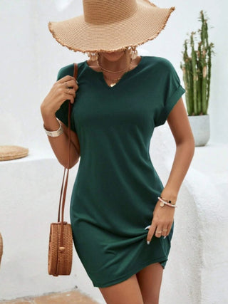 Notched Short Sleeve Mini Tee Dress Trendsi