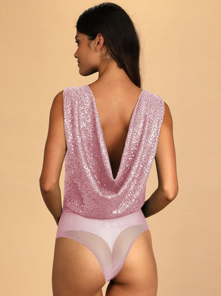 Sequin Surplice Sleeveless Bodysuit Divacious