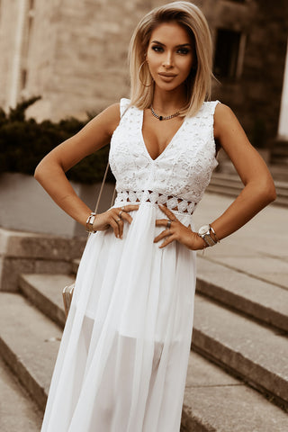 Slit Lace Detail V-Neck Dress Trendsi