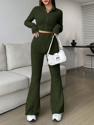 Honey Zip Up Long Sleeve Top and Pants Set Trendsi