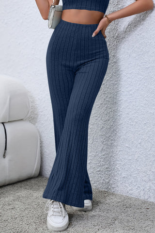 Full Size Ribbed High Waist Flare Pants Divacious