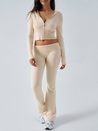 Zip Up Long Sleeve Hooded Top and Pants Sweater Set - Divacious